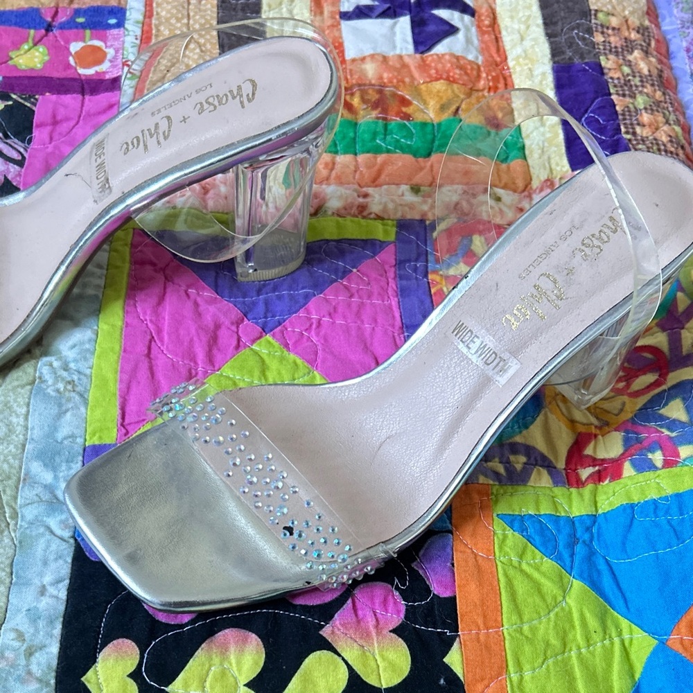 Chase + Chloe Clear Heels with Rhinestone Accents
